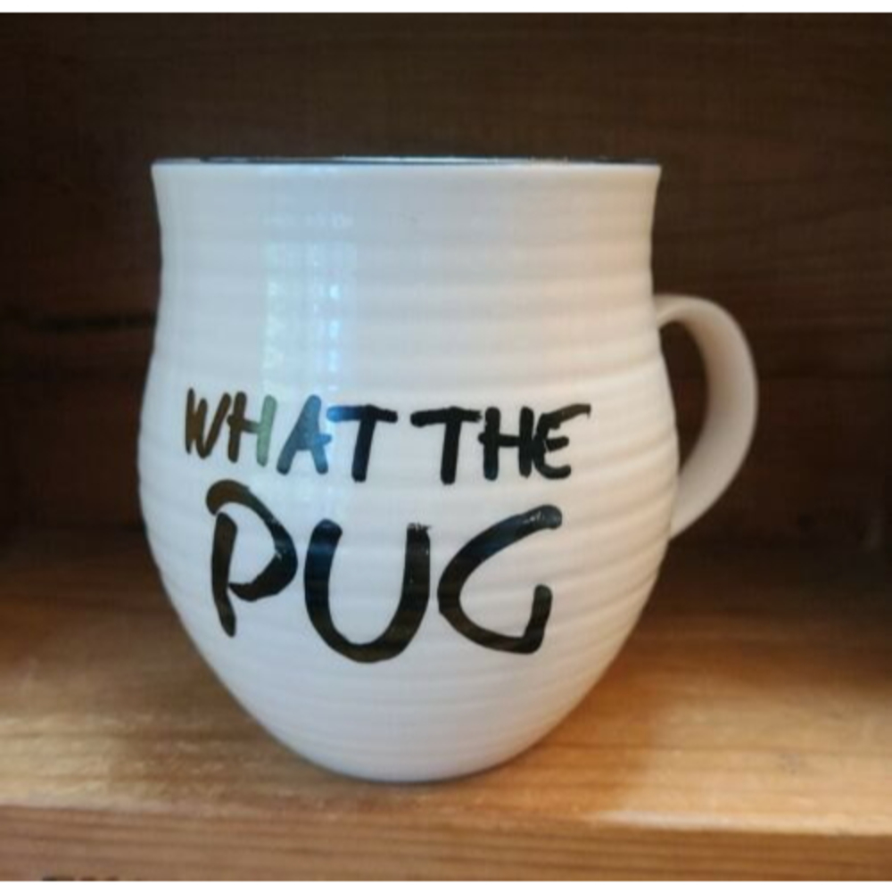 WHAT THE PUG Coffee Tea Mug Paw Prints Inside